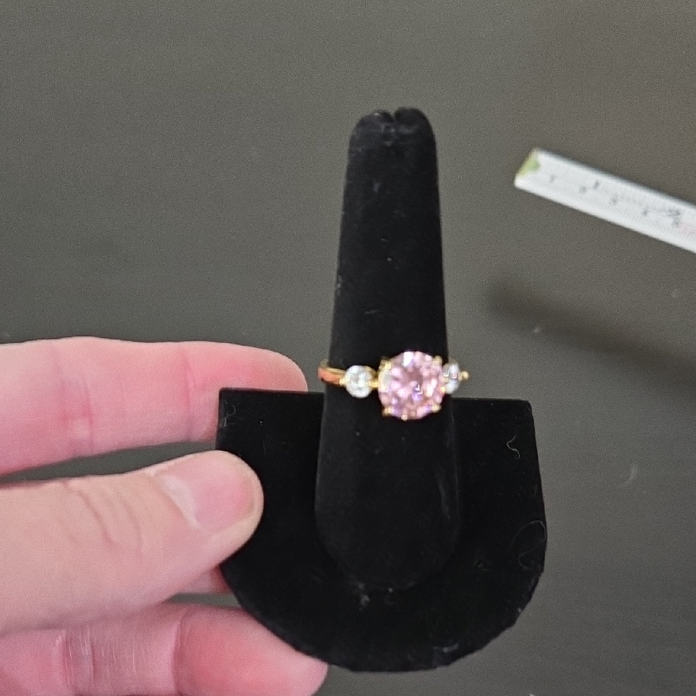Lab Pink Sapphire Elegant Pink and Gold Filled Ring Almost A Size 8